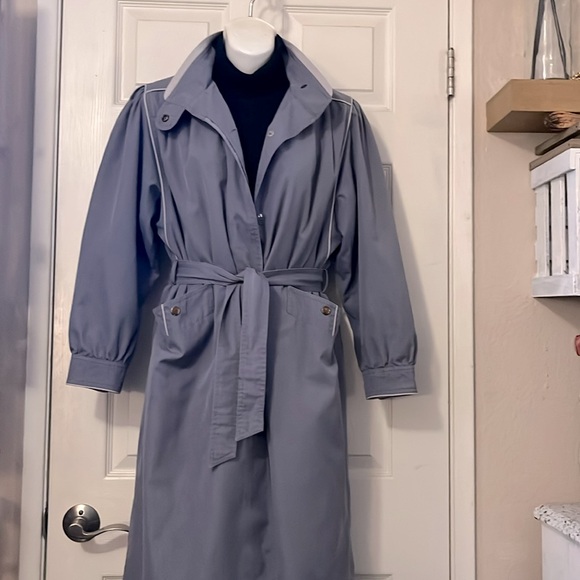 J. Gallery Vintage Purple Gray Lavender Trench Coat Sz Petite 7/8 - Picture 3 of 13